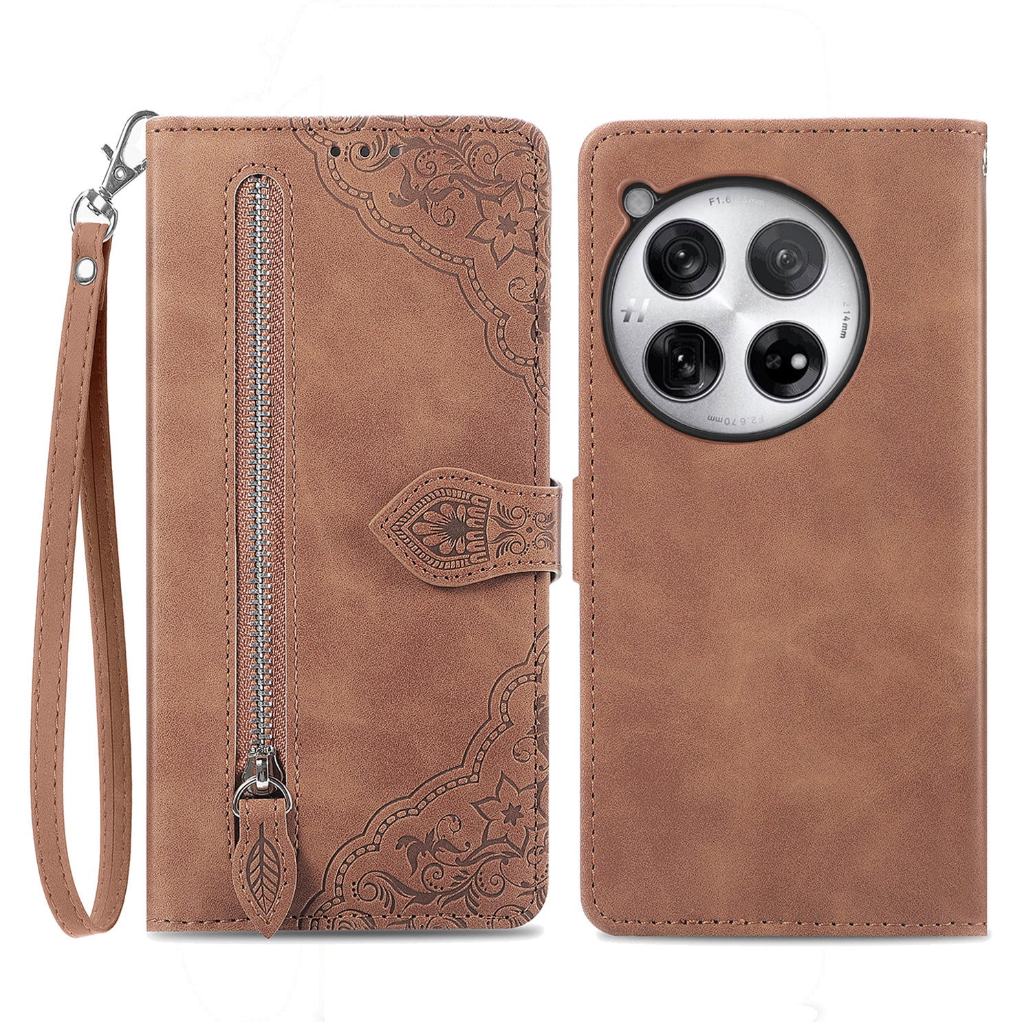 For OnePlus 12 5G Case Leather Card Slots Flower Phone Cover with Wrist Strap For OnePlus 12 5G Case Leather Card Slots Flower Phone Cover with Wrist Strap